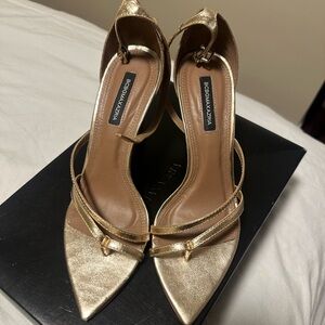 BCBGMaxAzria Metallic Gold Strappy Heels